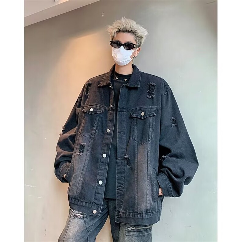 秋冬季美式高级感牛仔外套男女痞帅水洗破洞夹克2025新款牛仔外穿，男装工装外套，星座813-2