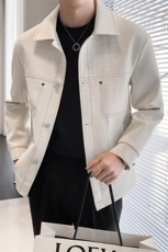 轻熟风~2024春季新款明线设计PU皮夹克休闲外套男K355/P115，男装夹克，电商B331