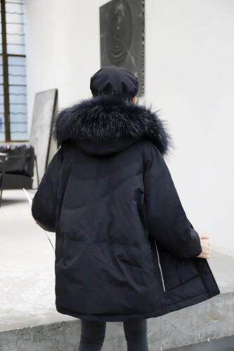 2021新款上新大毛领口袋双拉链后背标识设计90绒羽绒服，女装羽绒服，红雀纺