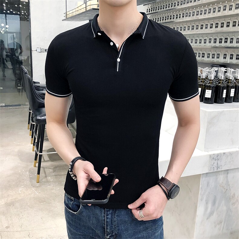 Polo衫 棉 2021年 常规 条纹 潮 青春流行 短袖 休闲 修身型 印花 青少年 图片
