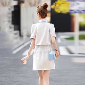 时尚休闲polo领套装裙女2025夏新款减龄蕾丝拼接洋气半身裙两件套图片