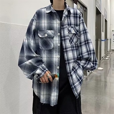 春秋美式街头拼接长袖格子衬衫男设计感小众S39-P40，男装衬衫，星座1109-3
