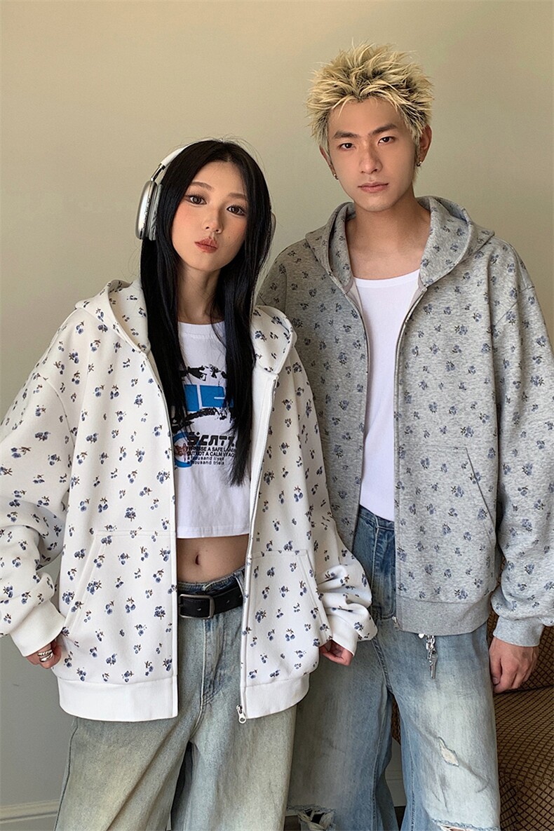 2026秋季新款卫衣5Q1101-TP5588美式小碎花连帽卫衣休闲情侣,男装卫衣,电商A102