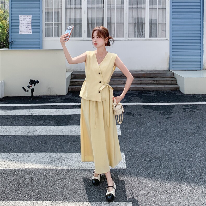 高转化26年夏装新款天丝麻系带马甲+裙子两件套182-8703P175K258,女装套装/套裙,帛香坊