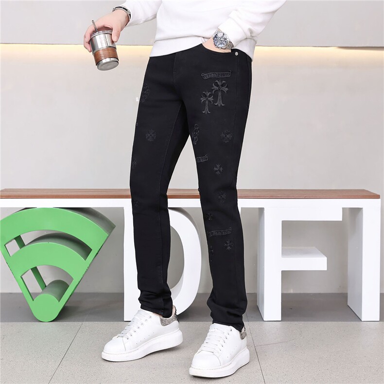 秋冬新款轻奢欧货刺绣水洗弹力牛仔裤男修身小脚休闲长裤,男装牛仔裤,电商D218