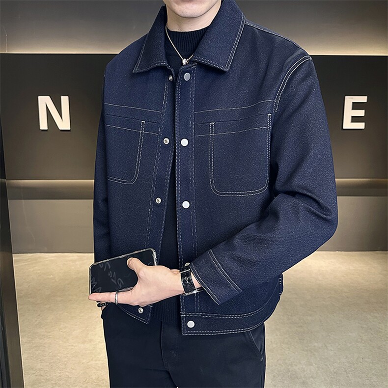 针织牛仔外套男秋季夹克翻领明线款C317-18013-P145图片