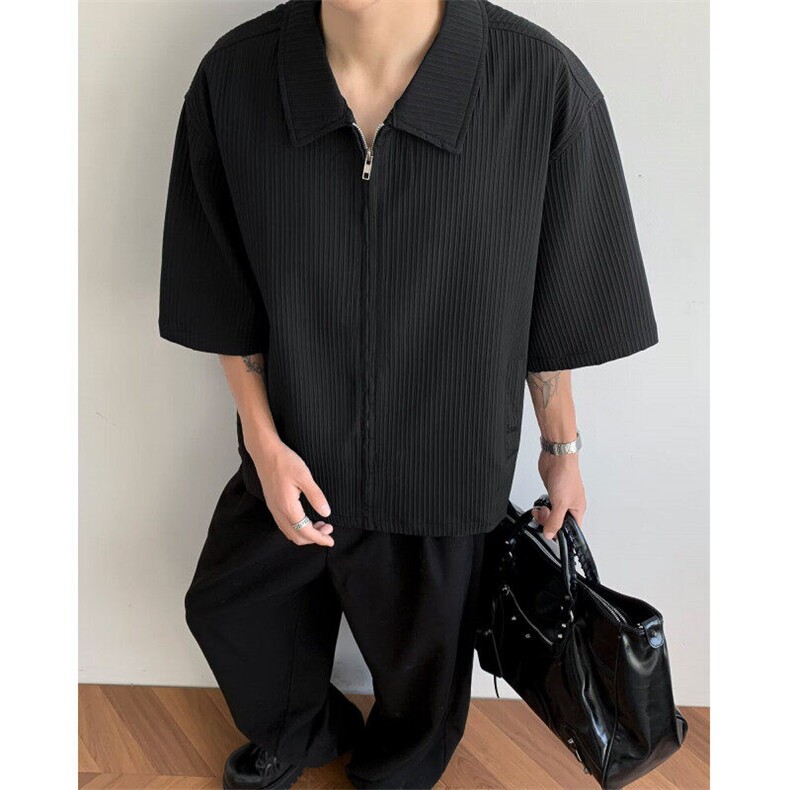 短袖衬衫男士夏季冰丝男装2025新款衣服男款拉链T恤衫CY1164-P43,男装T恤,星座412-3
