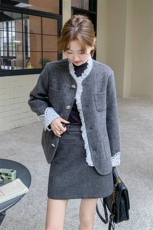 档口现货小个子蕾丝拼接双面尼大衣外套2C219A-8002-P235K328，女装毛呢外套，2B237