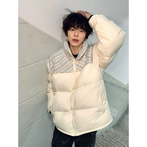 1506-1/M80161情侣款/P71美式拼接立领羽绒棉服男女情侣小香风图片