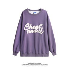 白底秋装宽松圆领大码长袖套头卫衣男装发泡印花情侣外套S235-P48，女装短外套，电商A233-2