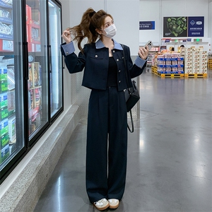 韩系学院风条纹拼接西装套装女2025春季新款高级感一整套ootd穿搭图片