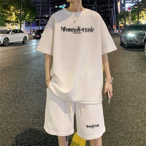 ！2025夏季新款男士印花华夫格短袖套装学生一套HTZ121P50图片