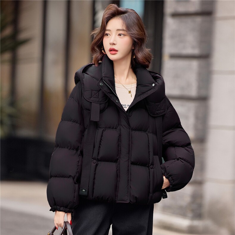 短款羽绒服女冬季2025新款小个子高端品牌时尚宽松白鸭绒连帽外套,女装羽绒服,靓衣阁