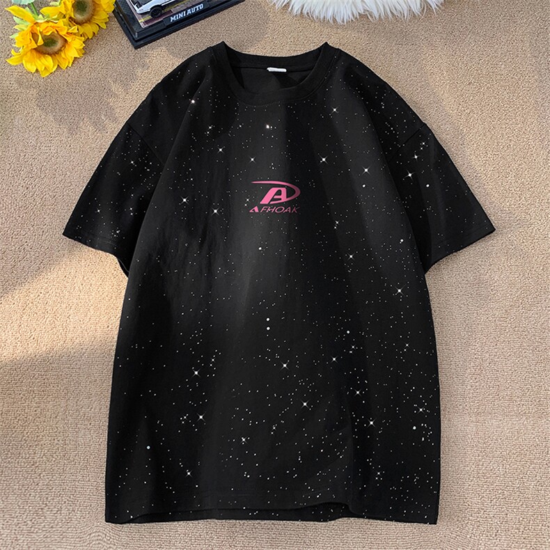 量大优供抖音视频支持得物配合二开美式满天星亮片短袖T恤MTX388,男装T恤,电商A486