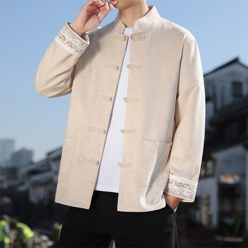男士外套麂皮绒印花夹克盘扣立领唐装龙 XZ1512-2508-P85图片