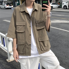 2025夏装多口袋工装短袖衬衫男宽松休闲大码衬衣C300P40，男装衬衫，电商C323