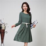 时尚优雅红色长袖连衣裙修身显瘦百搭女装适合春季秋季穿着搭配腰带更显气质，女装连衣裙，丽影随形