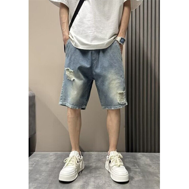 休闲裤美式牛仔短裤男士个性夏季宽松破洞直筒五分牛仔裤NK854,男装牛仔裤,星座1116A（原606A-3）