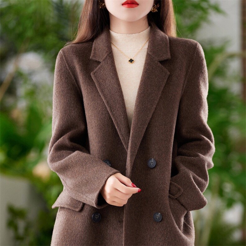 加厚牦牛绒羊毛呢子毛呢外套毛呢外套2025秋冬女中款双面羊绒大衣,女装双面呢大衣,赛欧妮
