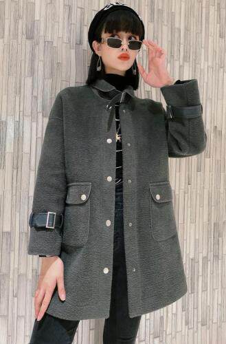 时尚洋气翻领机车长款外套，女装，茗格拉