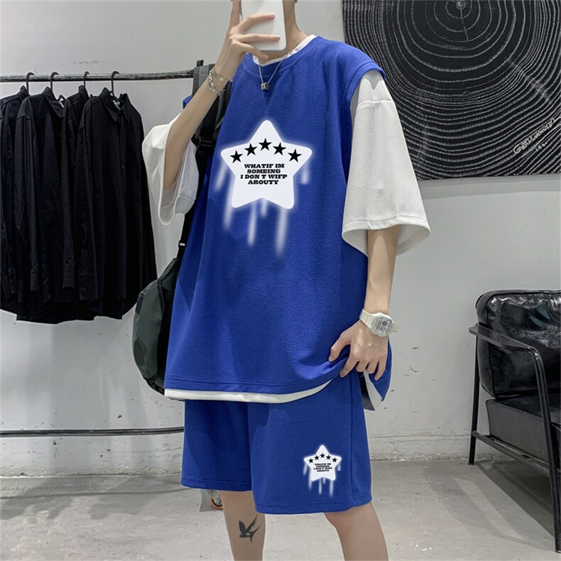 数据款冰感华夫格套装潮流休闲短袖短裤两件套FTZ3057-P55控78,男装牛仔裤,电商B370