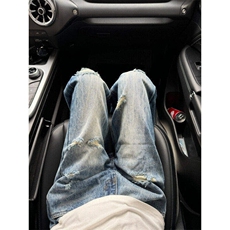 现货高街水洗破洞夏季牛仔裤男女美式街头百搭阔腿长裤LG3153-P48，男装牛仔裤，星座1008-2