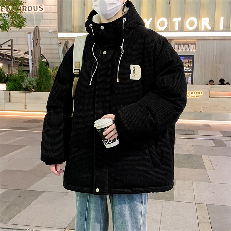 冬季青少年灯芯绒连帽棉衣潮牌羊羔毛加绒加厚棉服外套5305-P85,男装棉衣,电商B306
