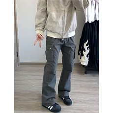 秋冬美式复古高街cleanfit多口袋伞兵工装裤男褶皱微喇裤子，男装工装外套，四季星座505