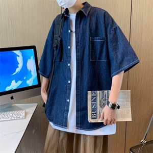 文艺潮流男标准衬衫青春流行气质潮百搭简约七分袖新款夏季图片