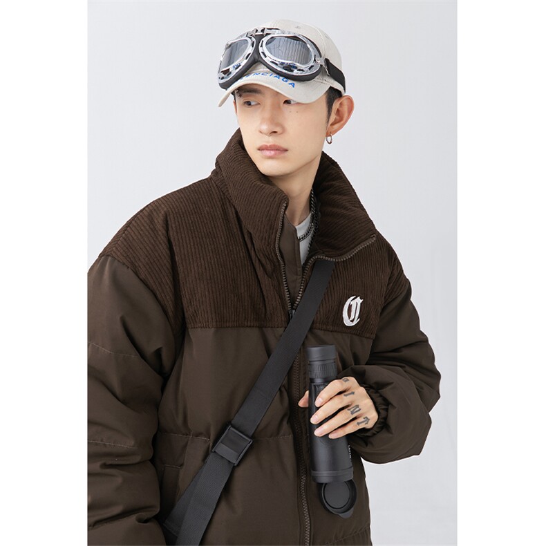 日系灯芯绒拼接刺绣加厚面包服潮牌立领棉衣外套J5043-P110控178,男装棉衣,电商A362