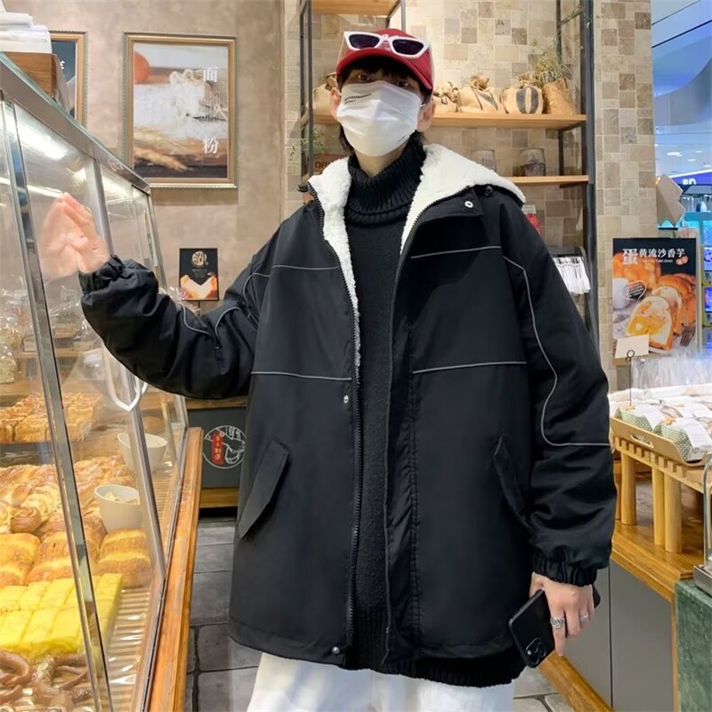 美式羊羔毛加厚外套棉衣男士冬季潮牌ins宽松加绒棉服W5967-P68,男装棉衣,星座512-2
