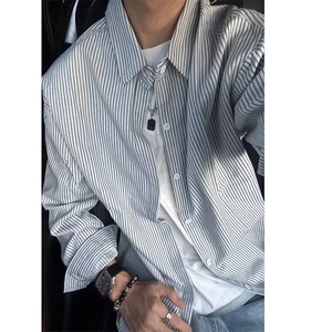 条纹衬衫男款春夏新款美式复古慵懒风休闲高级感潮牌长袖衬衣外套图片