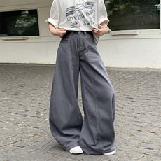 高级深灰美式廓形弯刀牛仔裤女2026夏季宽松阔腿工装裤YD9013-P65，男装牛仔裤，星座509