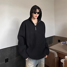 半拉链毛衣男款秋冬季慵懒松弛连帽针织衫美式卫衣外套HL107P56，男装针织衫/毛衣，星座1112-1