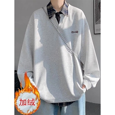 【003】加绒加厚翻领长袖POLO衫男宽松休闲运动卫衣A079-A86-P42，男装Polo衫，电商A079