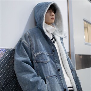 A609P130冬季男士连帽羊羔毛加厚保暖牛仔夹克棉衣外套潮,男装棉衣,星座115A(原星座507）