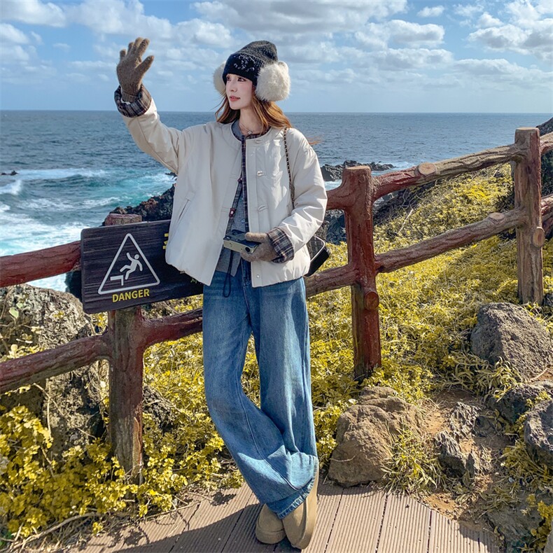 韩系小个子撞色拼接羽绒棉衣女2025冬季新款女装短款棉服棉袄外套,女装棉衣/棉服,2C218