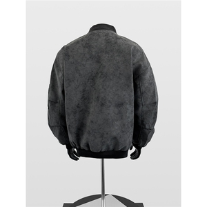 复古做旧PU皮夹克男款秋冬cleanfit垫肩立领机车服外套W6764-P70图片