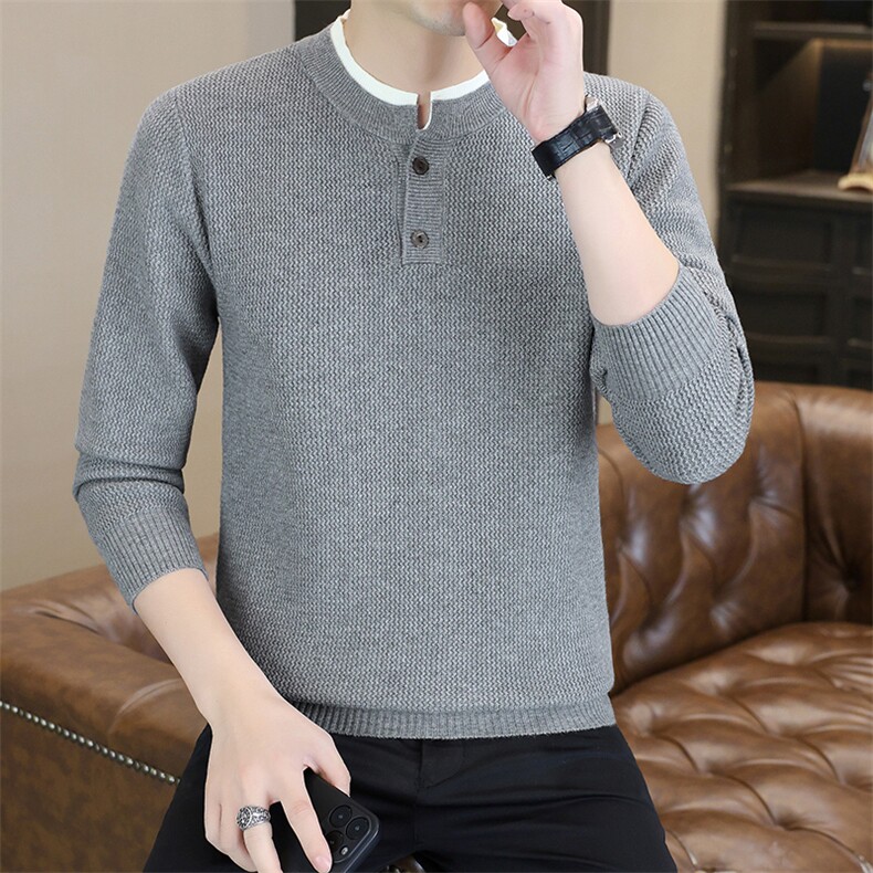 秋冬新款青少年时尚圆领纽扣款休闲针织衫毛衣男1018-1-M1993-P45，男装针织衫/毛衣，星座1018-1​