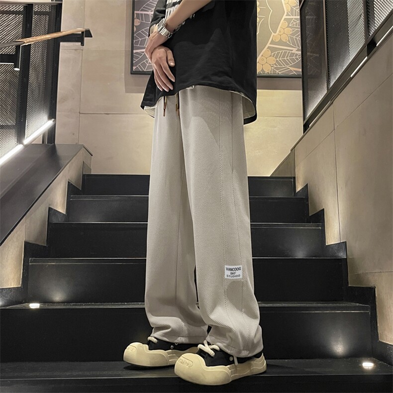 wassuphappy白色华夫格裤子男款秋冬季美式高街潮流休闲运动长裤,男装牛仔裤,星座718-1