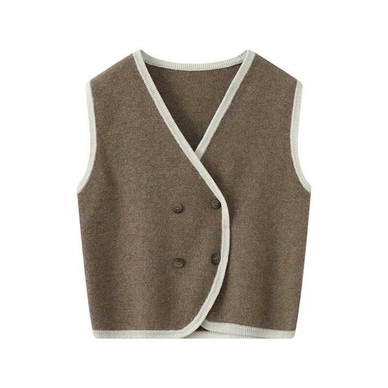 2024年秋季百搭常规设计感拼色包边新款时尚潮流10%绒马甲，女装马甲，羿纯羊绒高端店