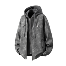 白底PU皮假两件复古做旧面料金属装饰大码M-5XL夹克男JK77767P108，男装夹克，星座227-7