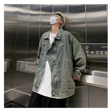 金属扣牛仔外套男2026秋季新款美式复古水洗痞帅牛仔夹克2218-P80，男装工装外套，星座1001-1