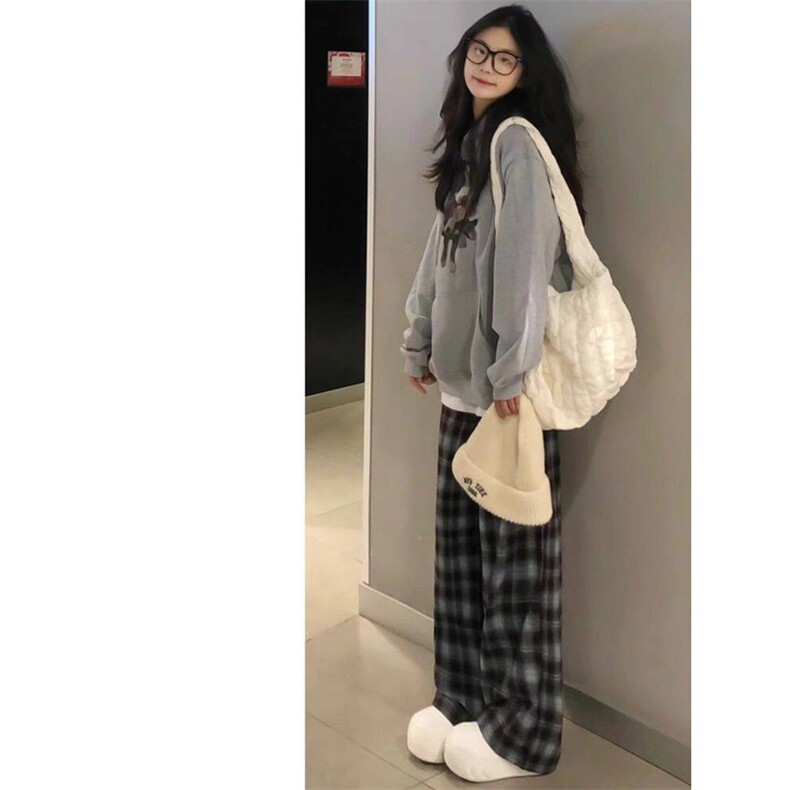 AK2426-p45美式复古格子直筒阔腿裤女春季2026新款高腰宽松长裤,女装休闲裤,星座617A-2