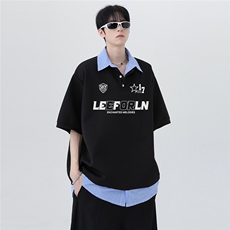 夏季清爽少年感假两件美式复古潮牌设计感POLO衫短袖T恤T146-P48，男装T恤，电商C307