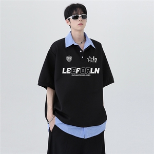 夏季清爽少年感假两件美式复古潮牌设计感POLO衫短袖T恤T146-P48图片
