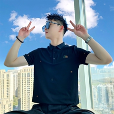 AT262/P58控78夏季社会小伙满身刺绣POLO百搭痞帅短袖T恤男黑首1，男装T恤，星座305B-1
