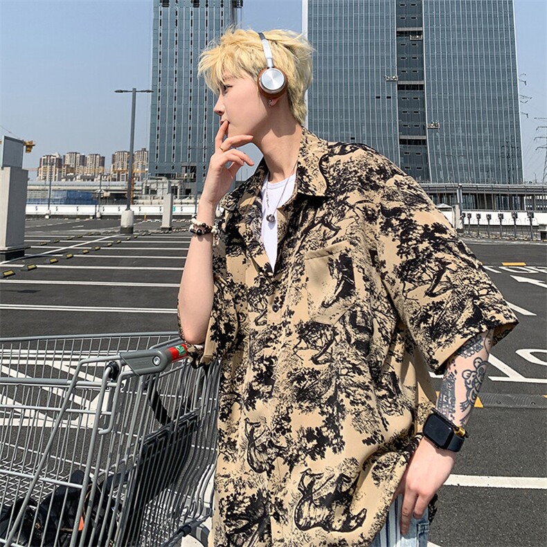 eq406风衬衫夏季冰丝短袖衬衣男港风潮流休闲设计感P40,男装衬衫,电商C306-1