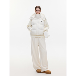 1506A/G78750/P79白色简约刺绣棉服连帽马甲背心棉衣图片