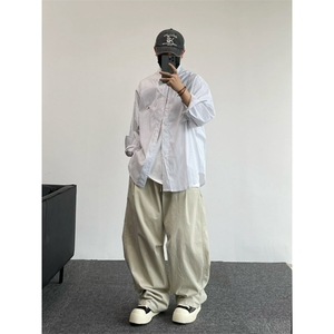 1506/Q22600/P46细条纹衬衫宽松廓形刺绣学院长袖防晒休闲衬衣图片